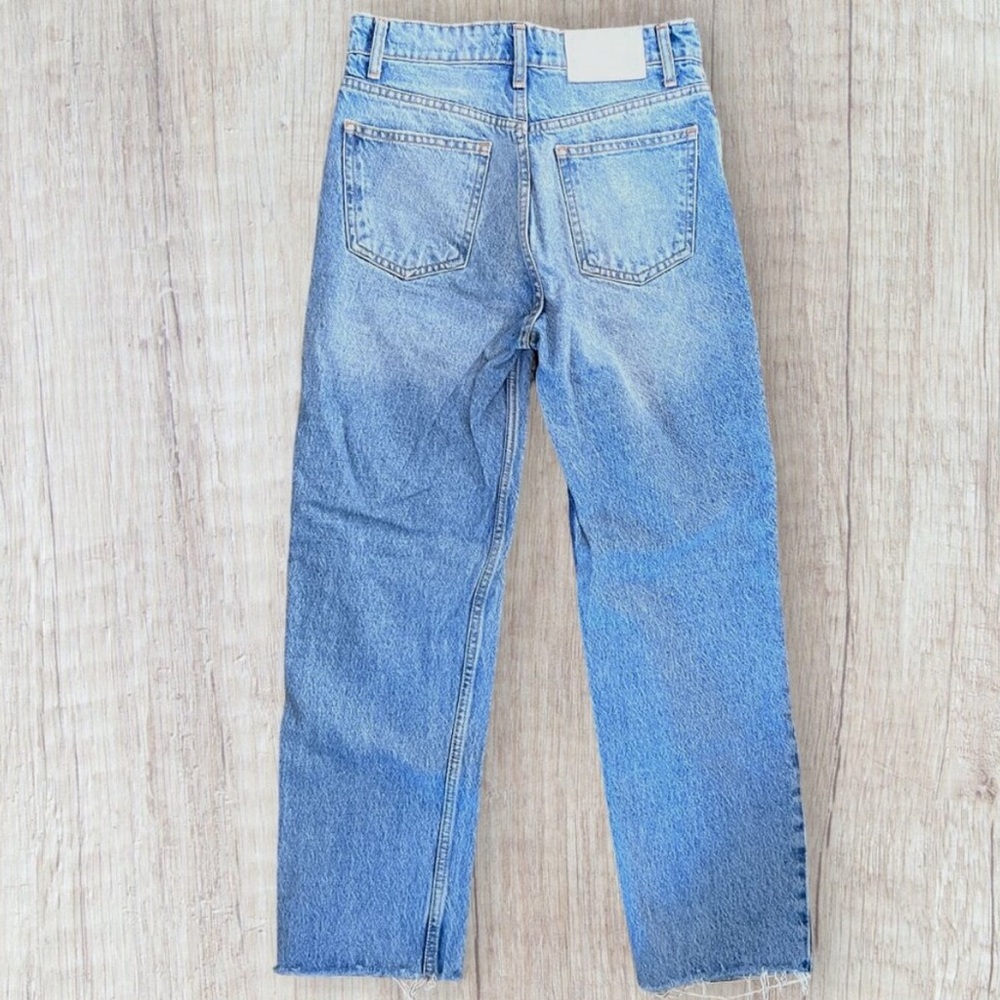 ZARA High Waist Wide Leg Button Fly Cropped Distressed Denim Crop Ankle Jeans 4